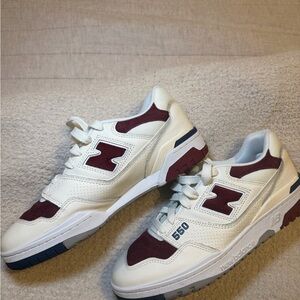 New Balance 550 Cream and Burgundy Sneakers